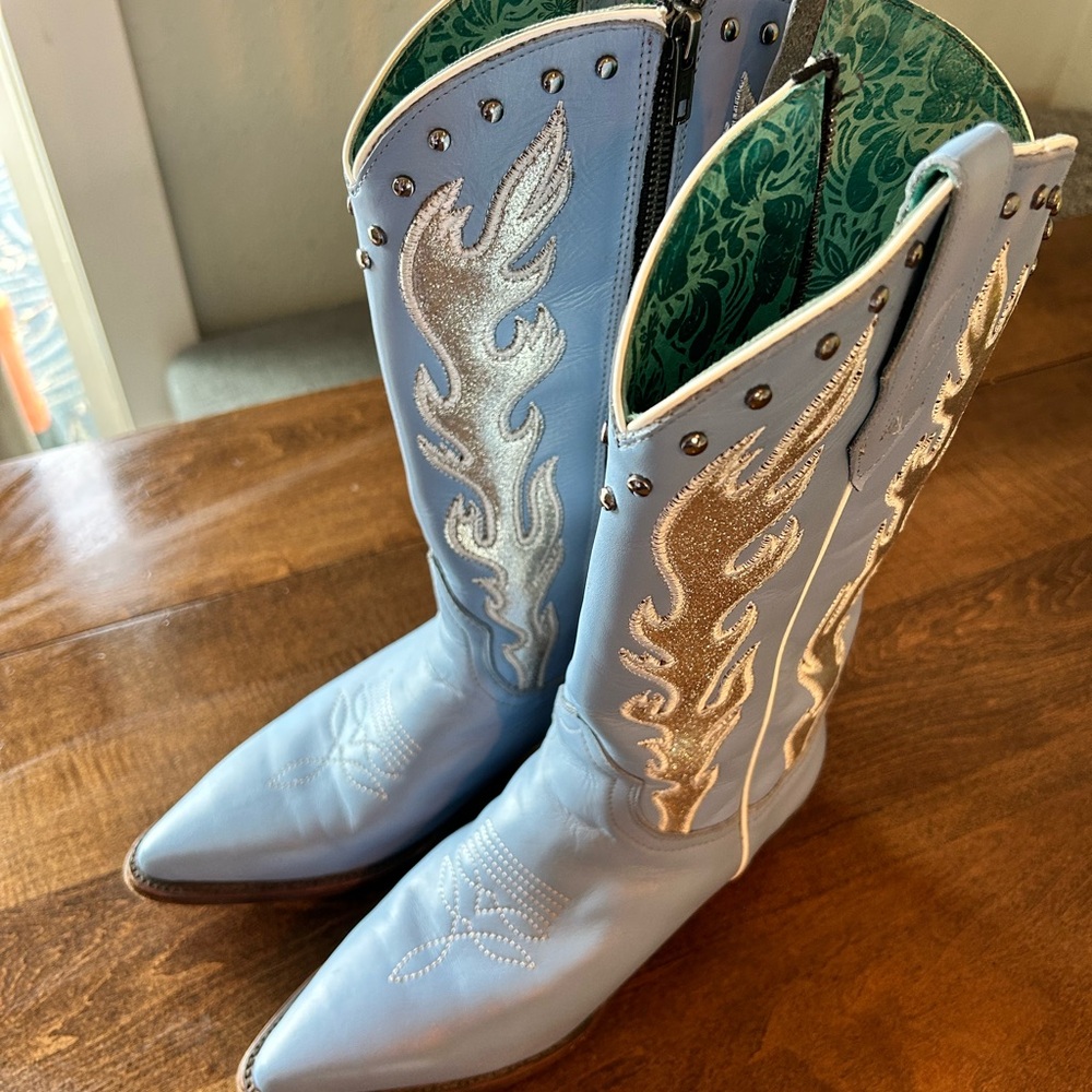 Corral Light Blue Heeled Boots with Silver Embellishments
